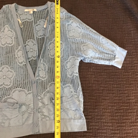 Forever 21 Lace Crochet Shirt Blue Cardigan Short - Picture 6 of 7
